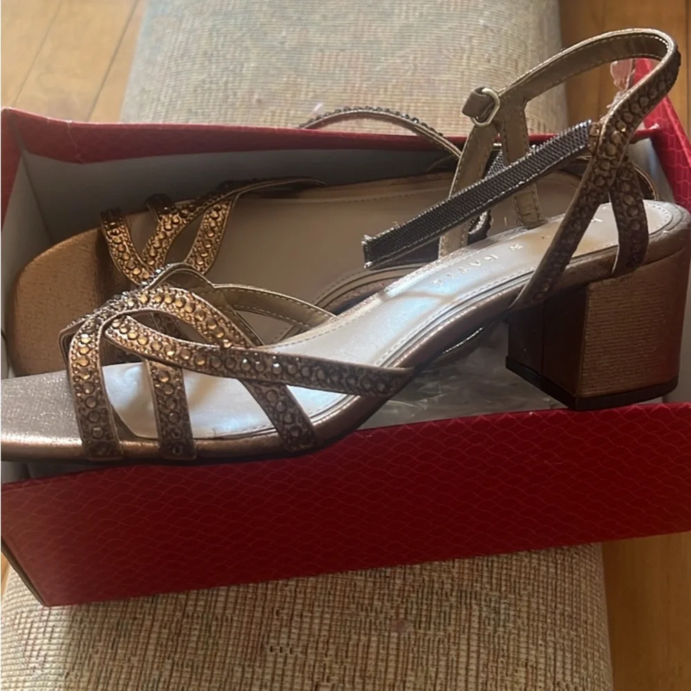 Kelly & Katie Metallic Bronze Strappy Heels - Picture 2 of 2